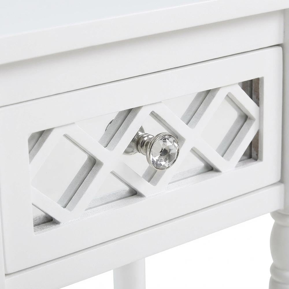 White 1 Drawer Accent Table with Shelf, Traditional Transitional Style, Durable Wood Construction, Elegant Home or Office Decor