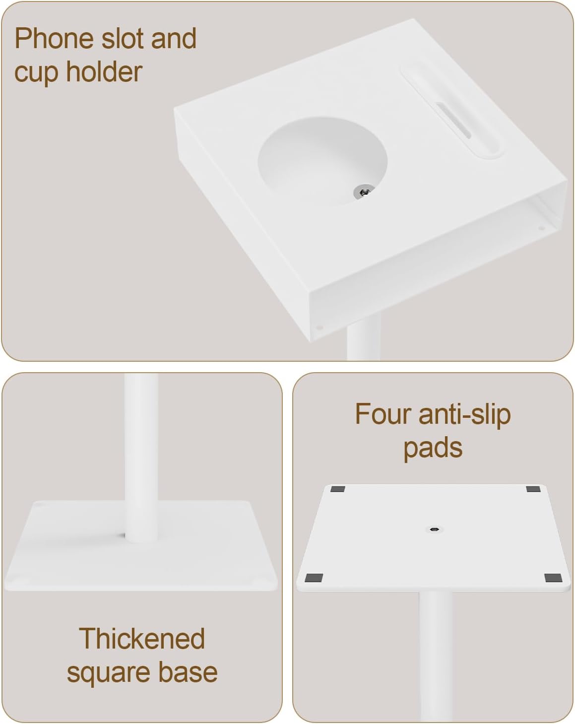 Yawinhe Small Metal Side Table,Versatile Coffee Drink Table with Weighted Base, End Table for Small Spaces with Phone Holder,Suitable for Living Room, Bedroom,7.8x7.8x21.6in,White,1 Pack,USZJ201W-1