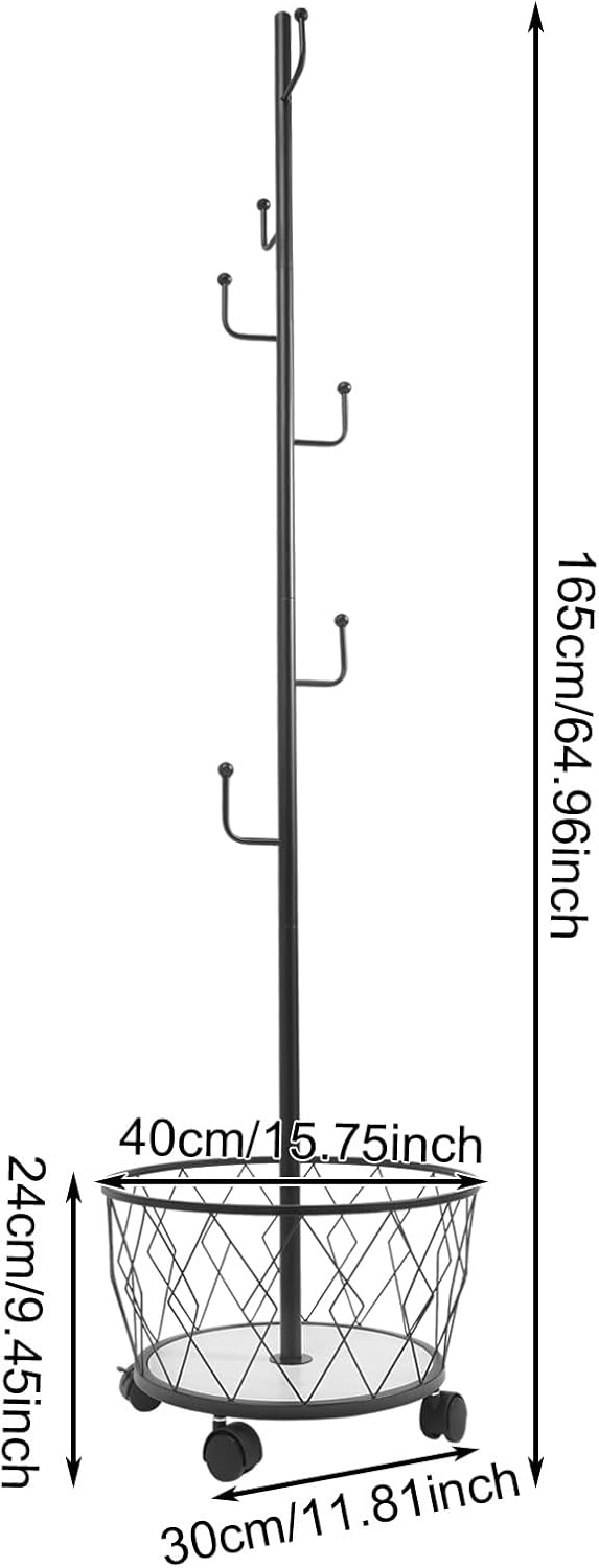 Coat Rack Freestanding with Storage Basket Black Hall Tree Entryway Organizer Coat Stand with Hooks for Hat Bag Scarf Shoe Bedroom Living Room Office