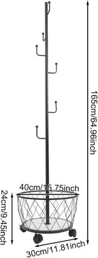 Coat Rack Freestanding with Storage Basket Black Hall Tree Entryway Organizer Coat Stand with Hooks for Hat Bag Scarf Shoe Bedroom Living Room Office