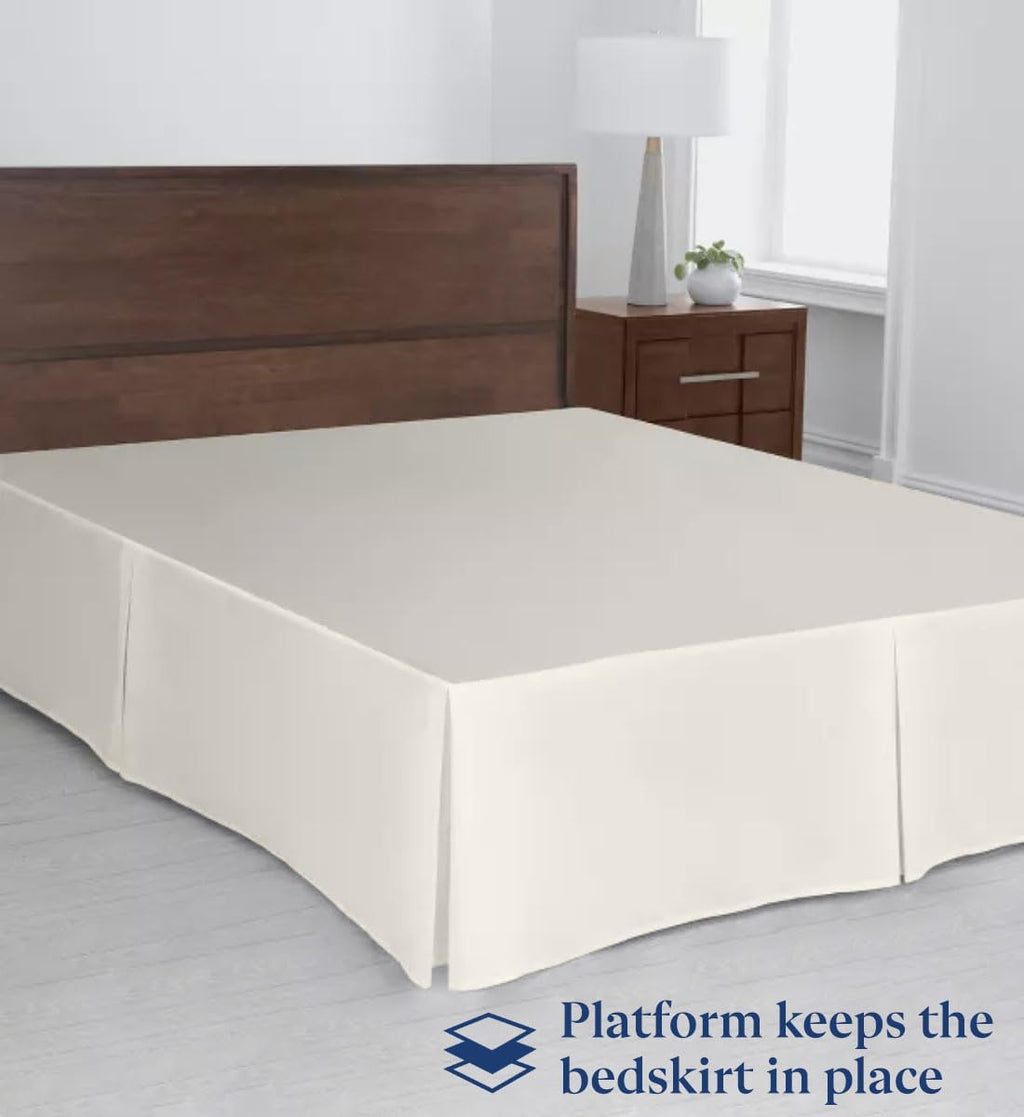 SKY BEDDINGS Luxury Pleated King Bed Skirt with Split Corners - 16 Inch Tailored Drop - Pleated Dust Ruffle - Wrinkle-Free 100% Microfiber - Easy Fit, Soft & Durable - Ivory