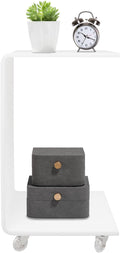 Modern Acrylic Side Table with Wheels, 14.1x13.4x21.6in Movable C-Shaped End Table for Living Room, Bedroom, Sofa, Bedside, Couch (Milky White)