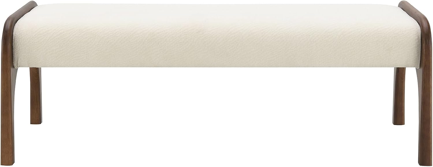GDFStudio 50.25" Upholstered Long Bench, Modern Chenille Dining Bench with Solid Wood Legs, Padded Entryway Bench Seat for Bedroom End of Bed Kitchen Hallway Living Room, Beige