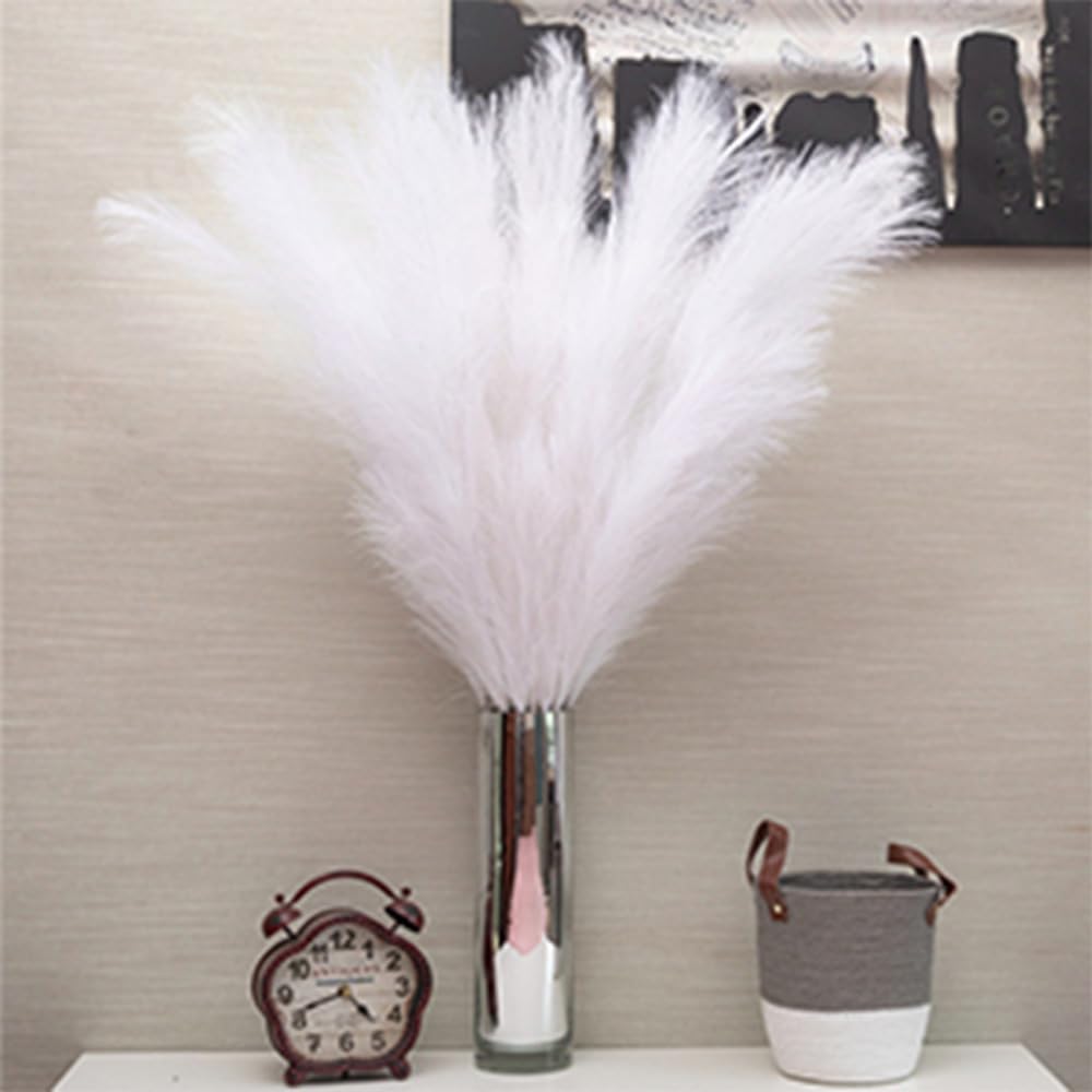 MAKHOT White Pampas Grass Decor Fluffy, Faux Pampass White Small Fake Pampas 30"-5 Pcs Pampass Grass Floral WhiteFlowers Filler for Floor Vases, WhitePampas for Home Vase Decor