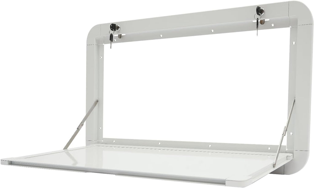 Fold Down Wall Mount Desk, Maximum Load 55.11lb, Aluminum Alloy Folding Wall Table, Lockable External Desk Kit for RV, Caravan, Caravans, Truck Campers, White