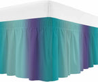 Teal Purple Ombre Bed Skirt King Size 18 Inch Drop, Wrap Around Bed Skirts, Modern Art Abstract Aesthetics Elastic Bedskirt Pleated Bed Frame Cover Luxurious Dust Ruffle for King Bed