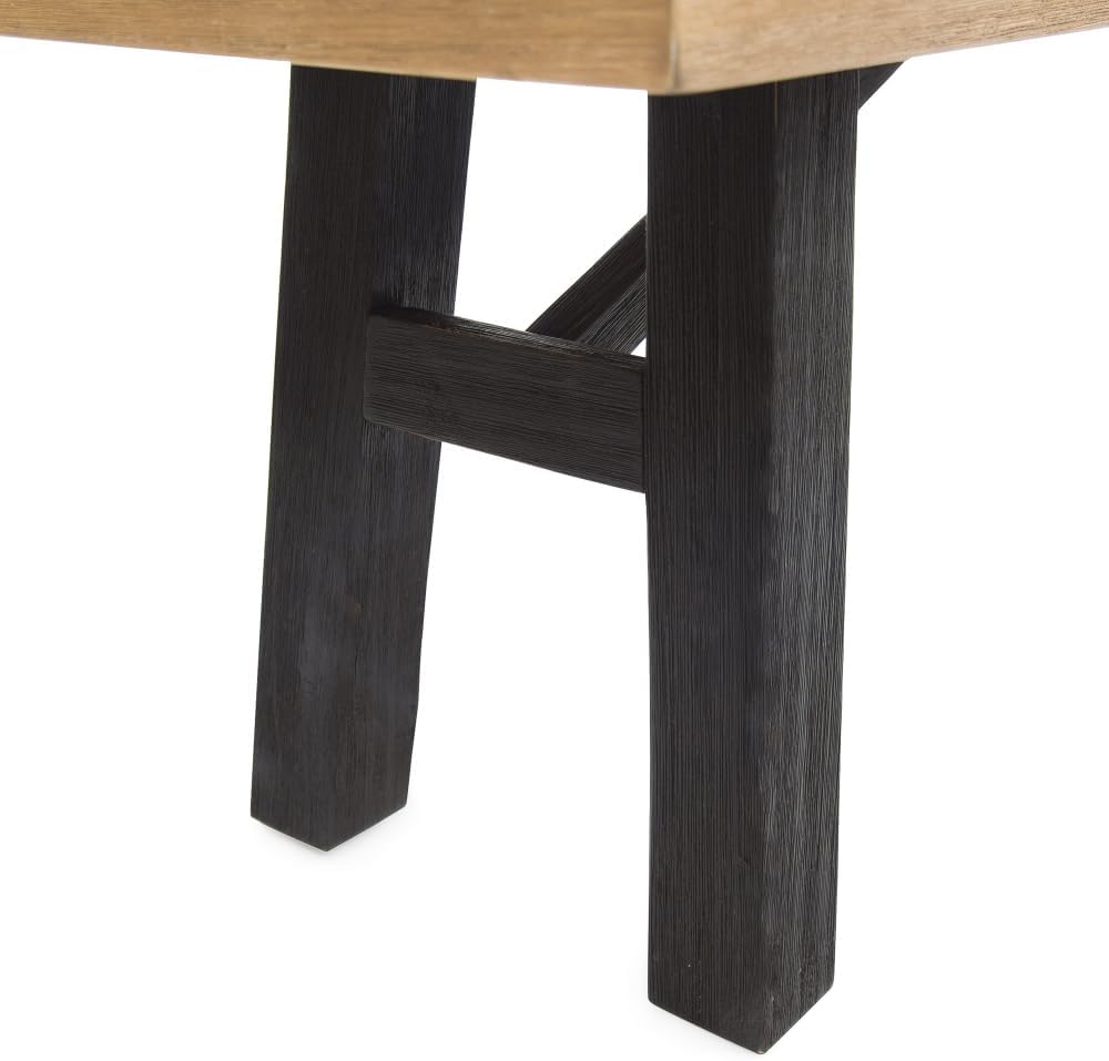 Outdoor Bench with Slat Panel Design and Acacia Wood Frame, Natural and Grey