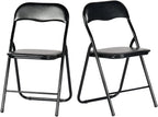 FurnitureR Steel Folding Chairs Foldable Chair with Padded Seats for Desks Home Office Waiting Room Guest Reception Party Poker Stackable Conference Chairs (Black PVC Ⅰ, 2-Pack)
