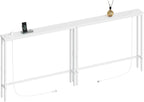 ELYKEN 2 Pack 5.9" Narrow Console Sofa Table with Power Outlets, Total 78.8” Long Behind Couch Table with Charge Station and 4.9’ Extension Cord for Living Room, 5.9" D x 78.8”W x 29.5”H, White