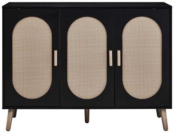 Sideboard - Kitchen Buffet Cabinet with Rattan Decorated Doors, Accent Cabinets with Doors, Coffee Bar Cabinets Rattan Sideboard Buffet Cabinet