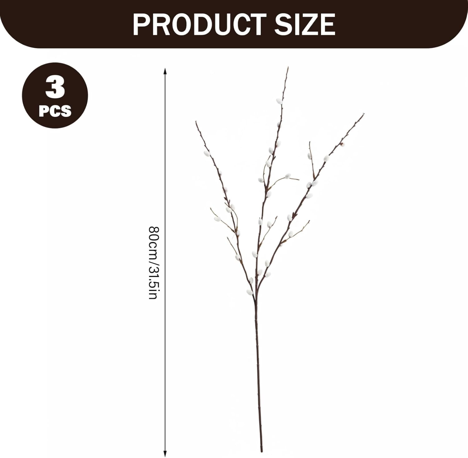 3 Bundles Faux Pussy Willow Branches 80cm Tall Vase Filler with White Fluffy Buds Realistic Pussywillow Branches for Vase Decor Home Office Wedding Decoration