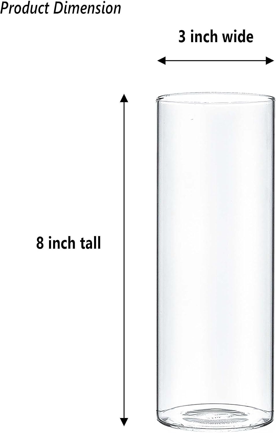 CYS EXCEL Clear Glass Cylinder Flower Vase (H:8" D:3") Hurricane Floating Candle Holder Table Wedding Centerpiece Home Decor