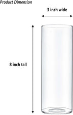 CYS EXCEL Clear Glass Cylinder Flower Vase (H:8" D:3") Hurricane Floating Candle Holder Table Wedding Centerpiece Home Decor
