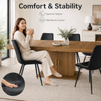 Extendable Dining Table Set for 6, 63-79 Inch Brown Kitchen Table Set with 8 Black Linen-Cotton Chairs with Walnut Metal Legs,Wood Storage (Table + Black Chairs, 1 Table + 6 Chairs)