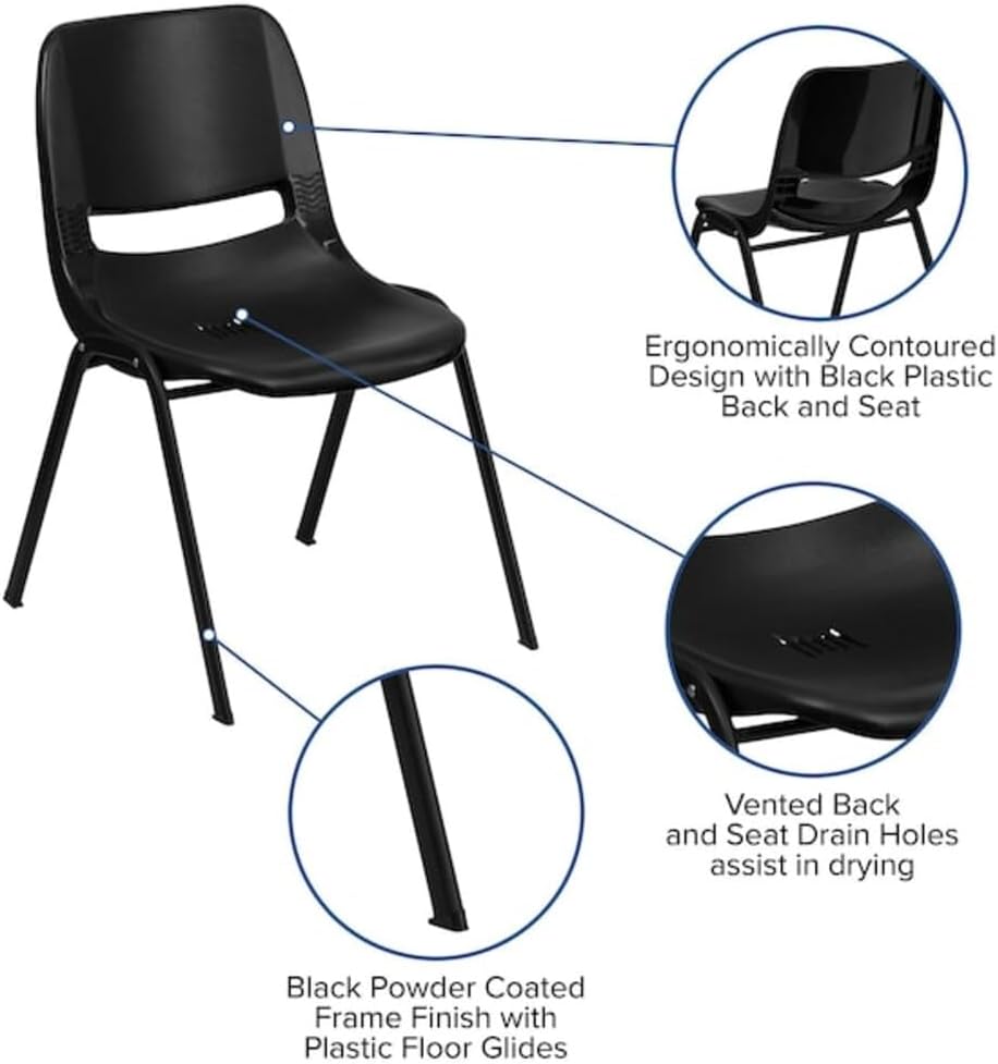 Flash Furniture HERCULES Series 440 lb. Capacity Kid's Black Ergonomic Shell Stack Chair with Black Frame and 14" Seat Height