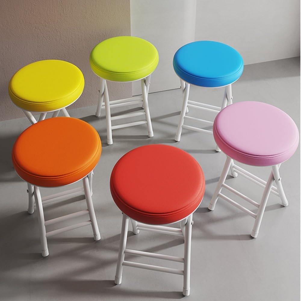 20" Home Folding Stool Collapsible Padded Bar Stool Round Kitchen Stools No Back Portable Breakfast Chairs PU Leather for Kitchen Breakfast Cafe(Orange)