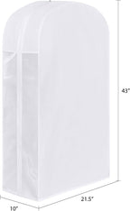 43" Premium Cotton Garment Bag for Hanging Clothes, Breathable Suit Bags for Closet Storage with Extre Large 10" Gusseted & Clear Window, Dust Cover with Zipper for Suits, Jacket, 3 Pack