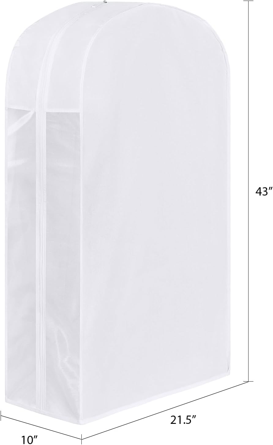 43" Premium Cotton Garment Bag for Hanging Clothes, Breathable Suit Bags for Closet Storage with Extre Large 10" Gusseted & Clear Window, Dust Cover with Zipper for Suits, Jacket, 3 Pack