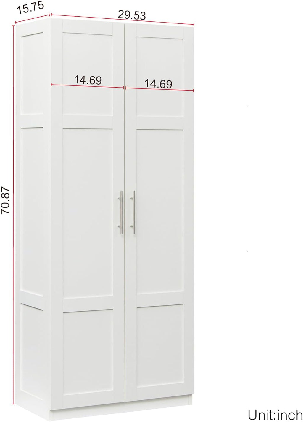 29.53”W Kitchen Pantry Cabinet, Tall Storage Cabinet with 2 Doors, Wooden Kitchen Cupboard Cabinet with Adjustable Shelves for Kitchen, Dining Room, Living Room, 29.53inch