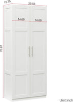 29.53”W Kitchen Pantry Cabinet, Tall Storage Cabinet with 2 Doors, Wooden Kitchen Cupboard Cabinet with Adjustable Shelves for Kitchen, Dining Room, Living Room, 29.53inch