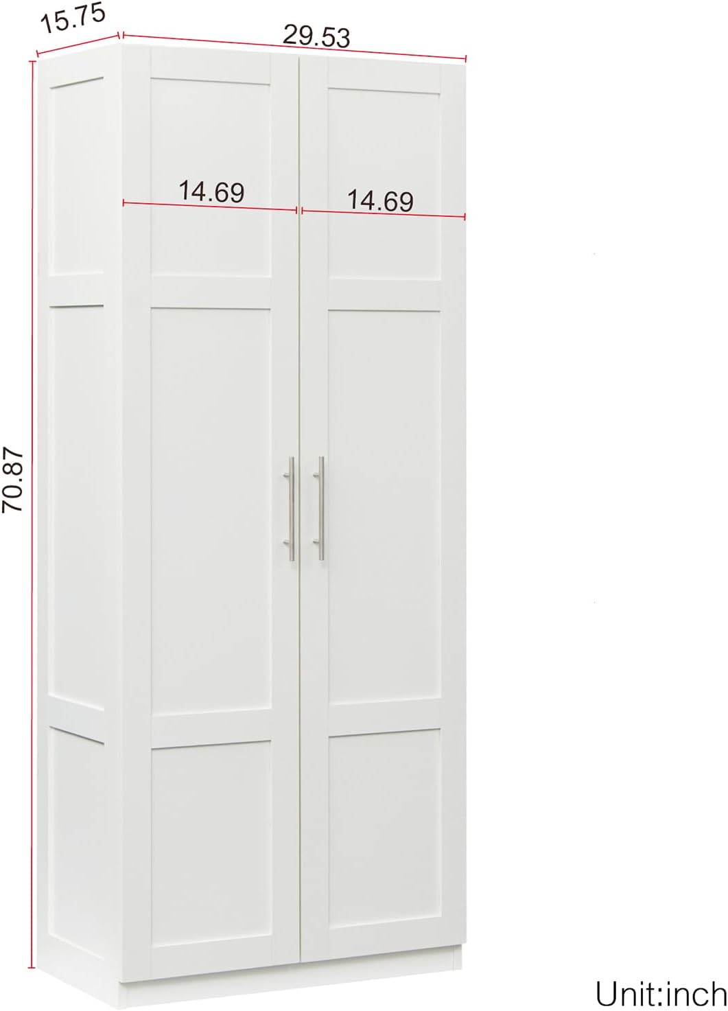 29.53”W Kitchen Pantry Cabinet, Tall Storage Cabinet with 2 Doors, Wooden Kitchen Cupboard Cabinet with Adjustable Shelves for Kitchen, Dining Room, Living Room, 29.53inch