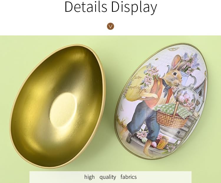 4.9" Oversized Easter Egg Tin - Vintage Bunny Gardener Metal Gift Box, Large Flower Market Themed Treat Container for Egg Hunt & Spring Decor