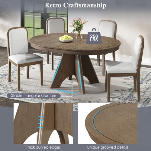 Bellemave 42"-58" Extendable Dining Table for 4-6, Farmhouse Round Kitchen Table with Removable Leaf and Crossed Legs for Kitchen, Dining Room (Espresso)
