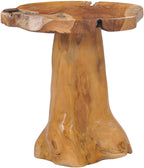 Solid Teak Wood Coffee Table, 15.7-Inch Round Rustic End Table, Handcrafted Root Base Side Table for Living Room, Brown Minimalist Accent Furniture