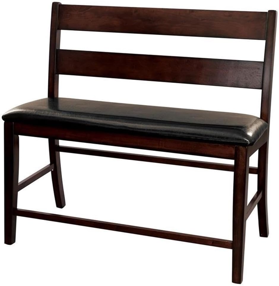 Lexicon Mantello 25.5" Seat Height Contemporary Classic Wood Frame & Faux Leather Upholstered Dining Bench in Cherry/Dark Brown Finish
