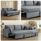 Sectional Sleeper Sofa with Pull Out Bed, L Shape Convertible Sofa Bed Couch with Storage Chaise, 3 in 1 Pull Out Sofa Bed with 3 Seats for Living Room,Apartment, Gray, 85Inch