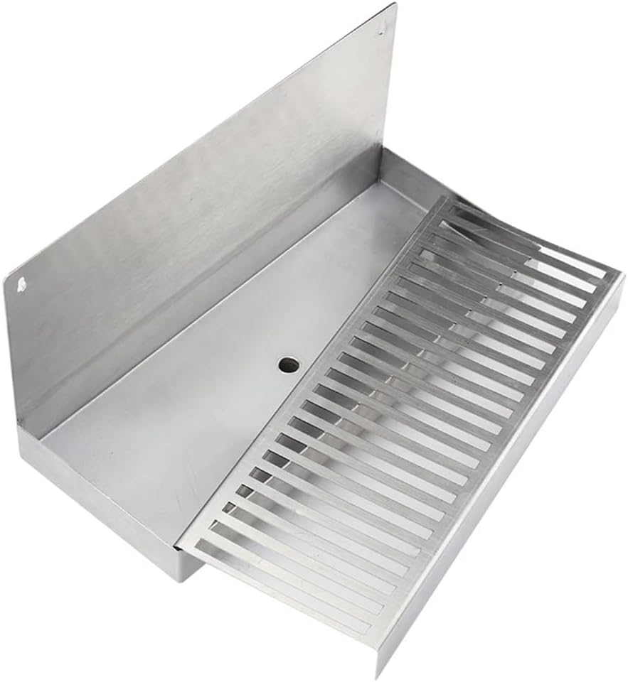 Stainless Steel Beer Drip Tray 12"x4.9" Wall ed with Drain Hole - Perfect for Homebrew, Craft Beer Dispenser, Bar Tool, Beve Serving Solut
