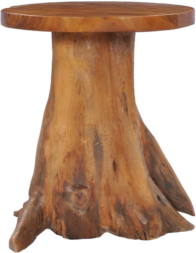Solid Teak Wood Coffee Table, 15.7-Inch Round Rustic End Table, Handcrafted Root Base Side Table for Living Room, Brown Minimalist Accent Furniture