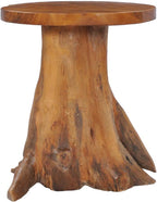 Solid Teak Wood Coffee Table, 15.7-Inch Round Rustic End Table, Handcrafted Root Base Side Table for Living Room, Brown Minimalist Accent Furniture