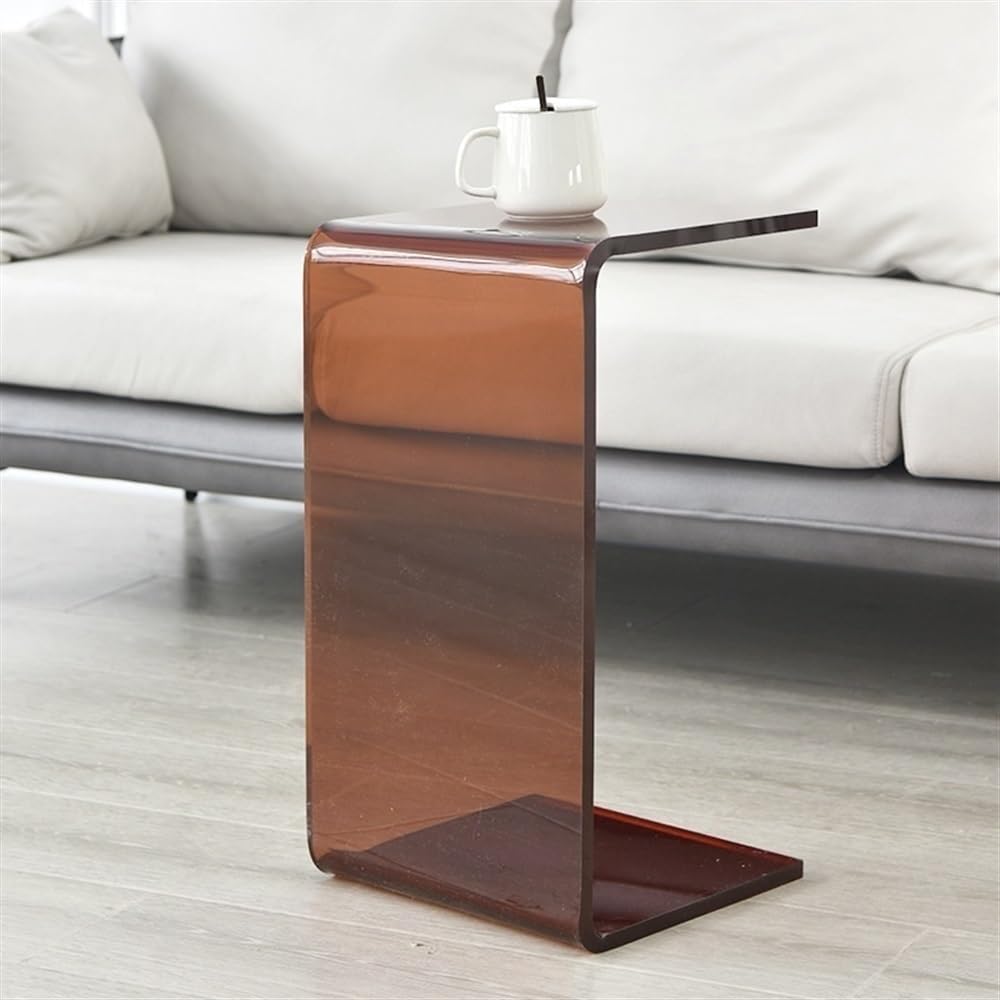 Acrylic Coffee Table, Side Table, Small Tea Table, Sofa Side Table, Small Bedside Table, Simple and Modern, Modern C-Shaped Acrylic Side Table(Brown,30 * 30 * 55cm)