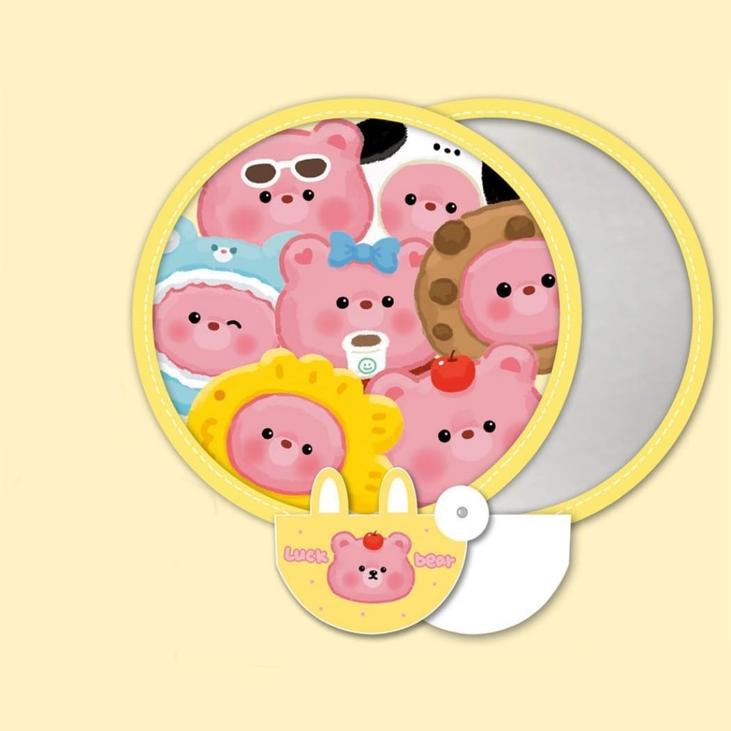 1Pc Cute Pink Rabbit Pattern Folding Hand Fan with Reflector Gift for Outdoor Travel Wedding Costume Party