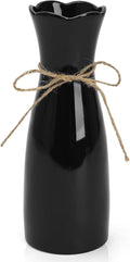 Small Vase Black Ceramic Jute Rope Simple Vases for Home Decor Minimalist Modern Flower Vase Elegant Decorative Glossy Vase for Pampas Grass, Office, Living Room, Mantel and Bedroom Décor