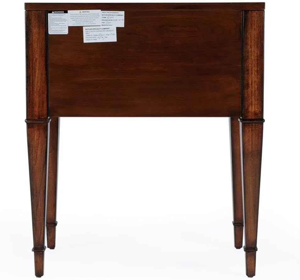 Beaumont Lane Contemporary 2 Drawer End Table, Antique Cherry Finish, 24" W x 16" D x 28" H, Poplar Solids and Veneer, Rectangular Design with Gold Hardware, Living Room or Side Table with Storage