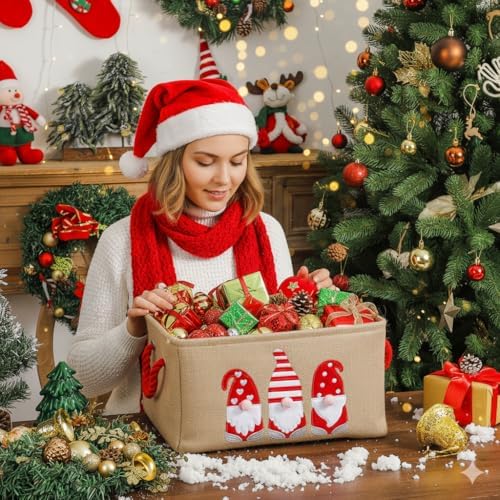 Christmas Baskets for Gifts Empty, Christmas Gnomes Basket, Large Gifts Bags for Holiday Ornaments Collapsible Storage Bins with Drawstring for Kidsroom