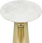 Gold Side Table with White Marble Top | Decorative Modern End Table | Pedestal Metal Base | Accent Table for Living Room | 14x14x24