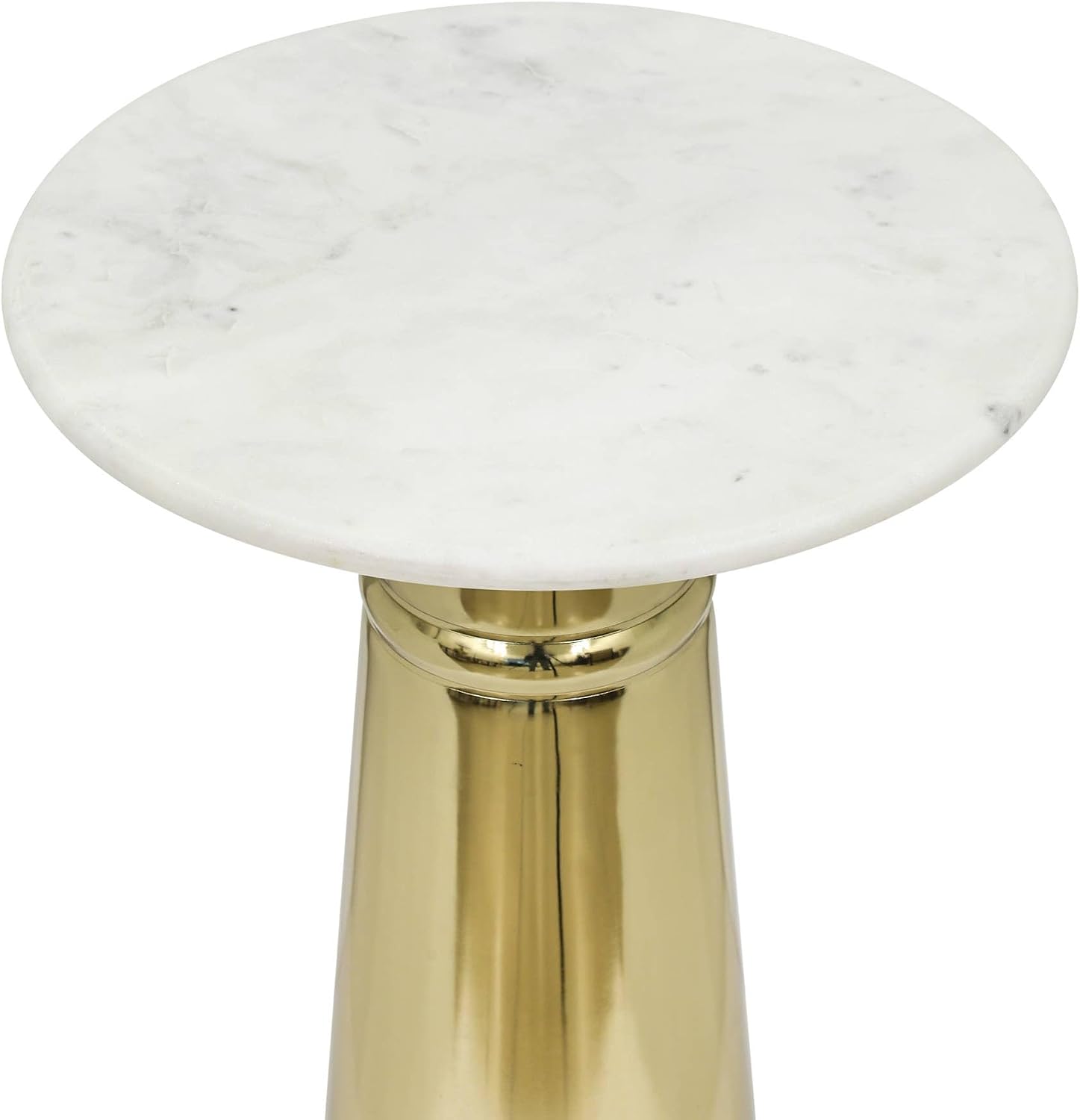 Gold Side Table with White Marble Top | Decorative Modern End Table | Pedestal Metal Base | Accent Table for Living Room | 14x14x24