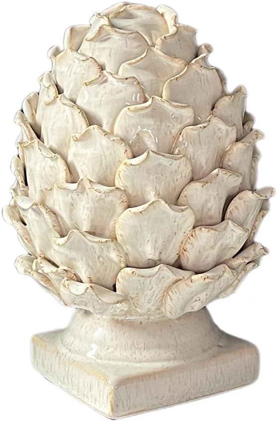 White Ceramic Artichoke Statue | Unique Artisanal, Decorative Sculpture, For Living Room, Office, Bookshelf