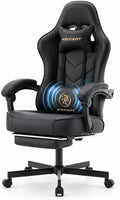 Office Desk Computer Gaming Chair for Adults, Ergonomic High Back Gamer Chair with Massage and Pocket Spring Cushion, Swivel Comfy Video Game Chairs with Footrest and Lumbar Support (Black Leather)