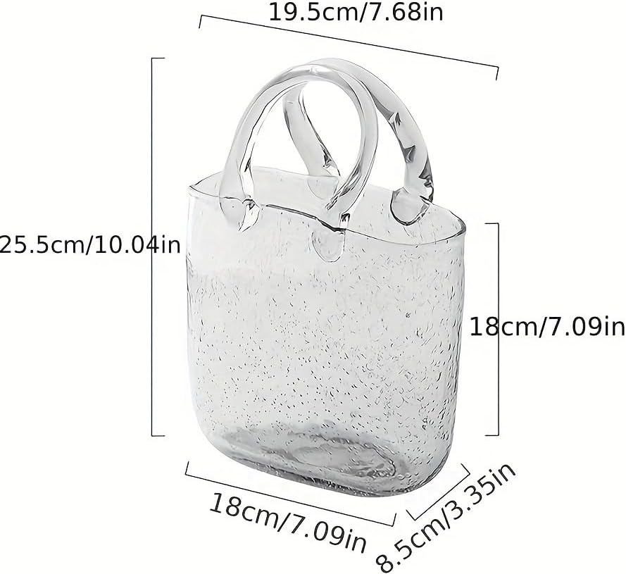 Glass Purse Vase, Handbag-Shaped Flower Vase with Handle, Clear Glass Vases for Home Décor, Weddings, Events, Office, or Table Centerpieces