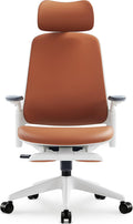 Sunaofe Boss Pro Leather Ergonomic Office Chair with Footrest - Executive Chair, 4D Armrests, Adaptive Lumbar, 125° Recline, 300lb Capacity, 5-Year Warranty White Frame/Brown