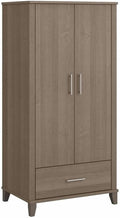Pemberly Row Tall Kitchen Pantry Cabinet, 32W x 21D x 65H, Engineered Wood, Ash Gray Finish, Adjustable Shelves, Bottom Drawer, Hanging Rod, Wall Anchor, Durable Storage for Food, Plates, Utensils,
