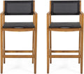 Christopher Knight Home Calista Acacia Wood Barstools with Outdoor Mesh (Set of 2), Teak and Black