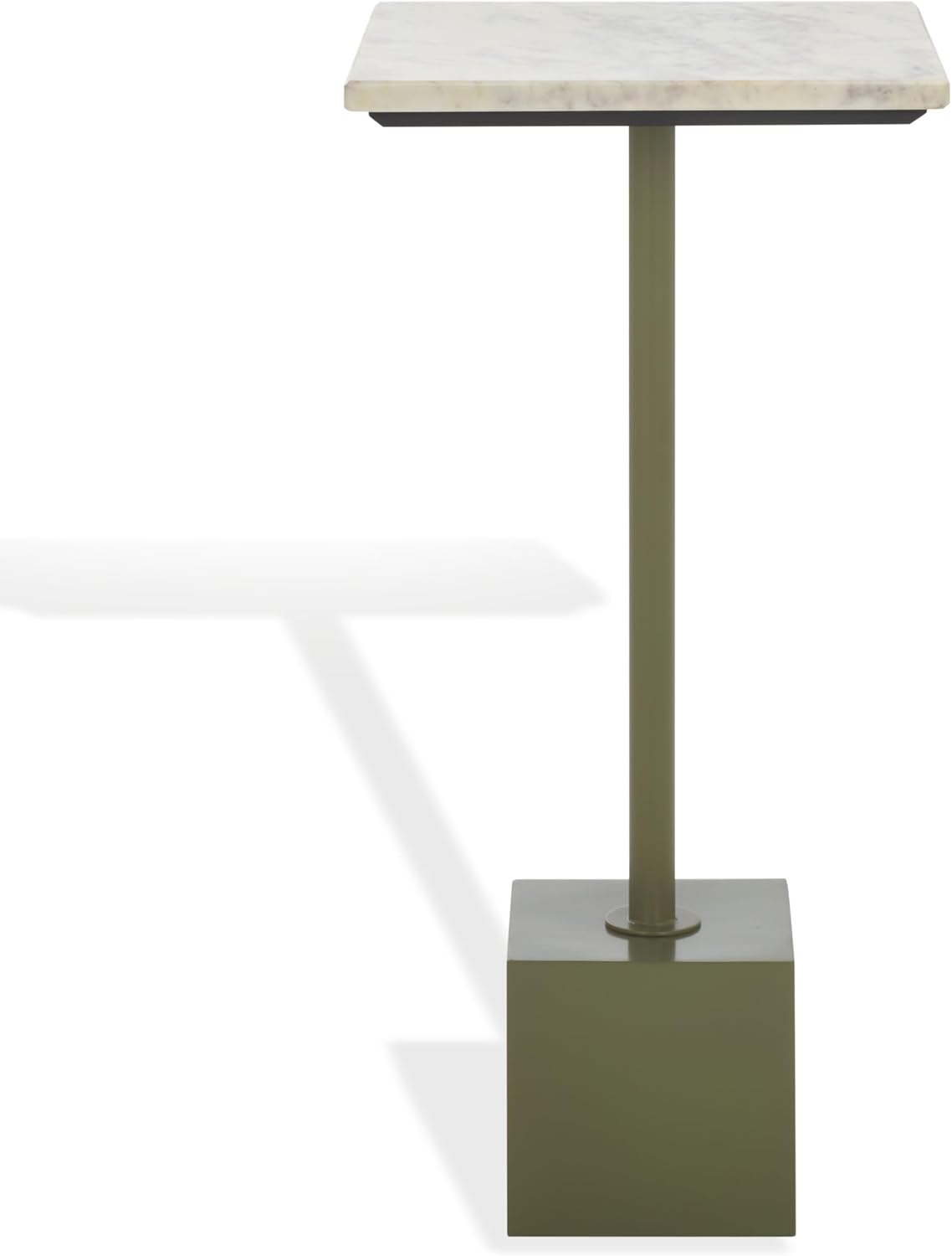 SAFAVIEH Couture Collection - Albertelli Olive Green Iron Accent Table, Compact Drink Table, Marble Top Pedestal Design (SFV6807A)