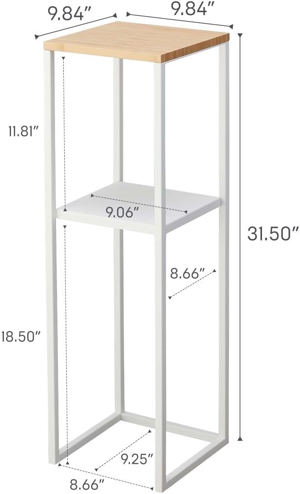 YAMAZAKI Home Tower Two-Tier Display & Corner Storage Shelf, Entryway Or Bedside Console Table for Humidifiers Or Plants, 31.5" - Steel + Wood