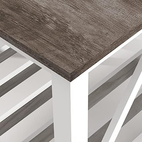 Farmhouse Coffee Table and End Table Set, Oak Grey Wooden Living Room Furniture with Slats Base, Oak Grey
