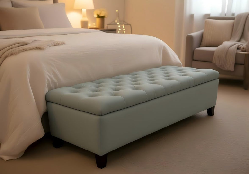 50.25" Storage Ottoman Bench with Safety Hinges for Kids Room: Slow-Close Lid Prevents Pinched Fingers - Baby Blue Footrest Stool for Bedroom, Living Room, Entryway, Hallway - Holds 8x Slower